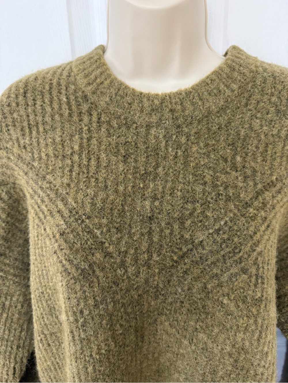 Madewell Belfiore Ribbed Pullover Sweater Heathered Fern Wool Camel Hair S - Picture 5 of 16